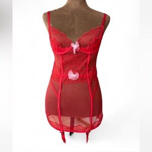 Victoria’s Secret red lace sexy feminine corset garter slip lingerie 34B NWT